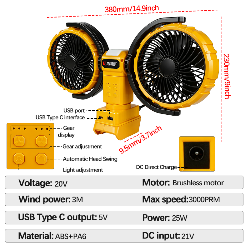 3000RPM Portable Dual Head Fan - Woodworking Essential Tools review and price